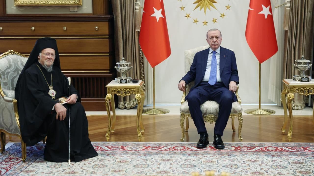 Cumhurbaşkanı Erdoğan, Fener Rum Patriği Bartholomeos'u Cumhurbaşkanlığı Külliyesi'nde kabul etti